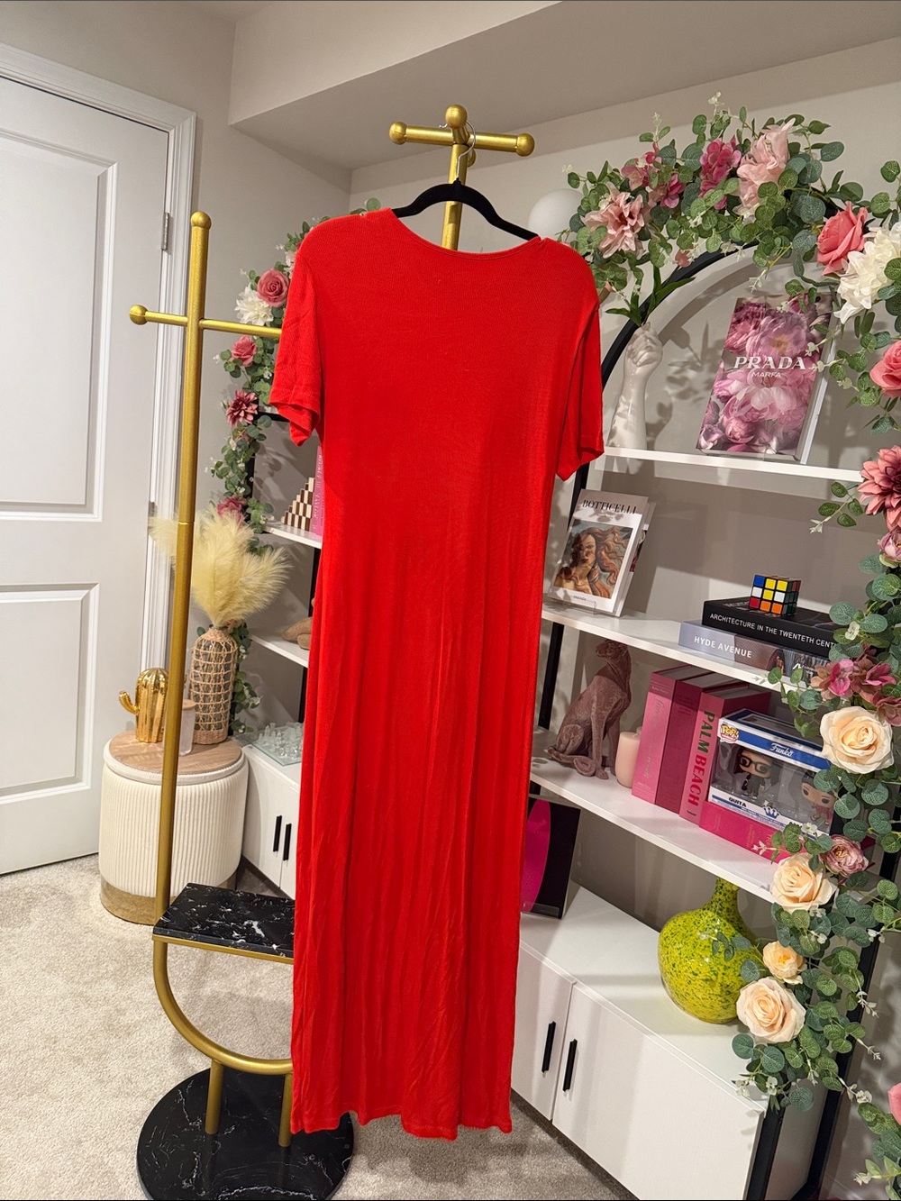 Red Short-Sleeve Maxi Dress - Classic Women's Dress